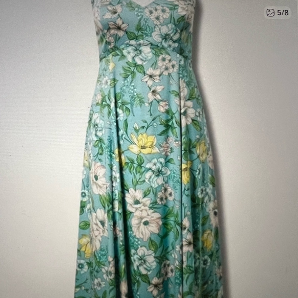 Torrid dress Tea Length Stretch Challis Trapeze Floral Blue Maxi Size 0/L/12 - Picture 3 of 5